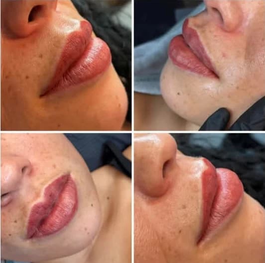 Four views of soft lip blush permanent makeup